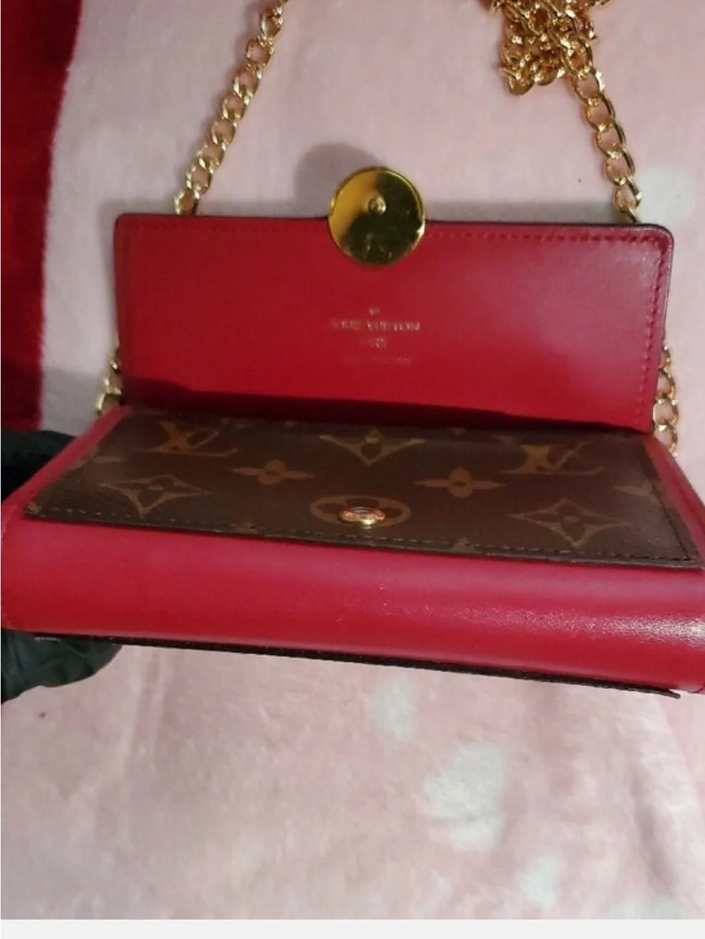 Louis Vuitton Monogram Mini Bag in Brown and Red with Gold Chain